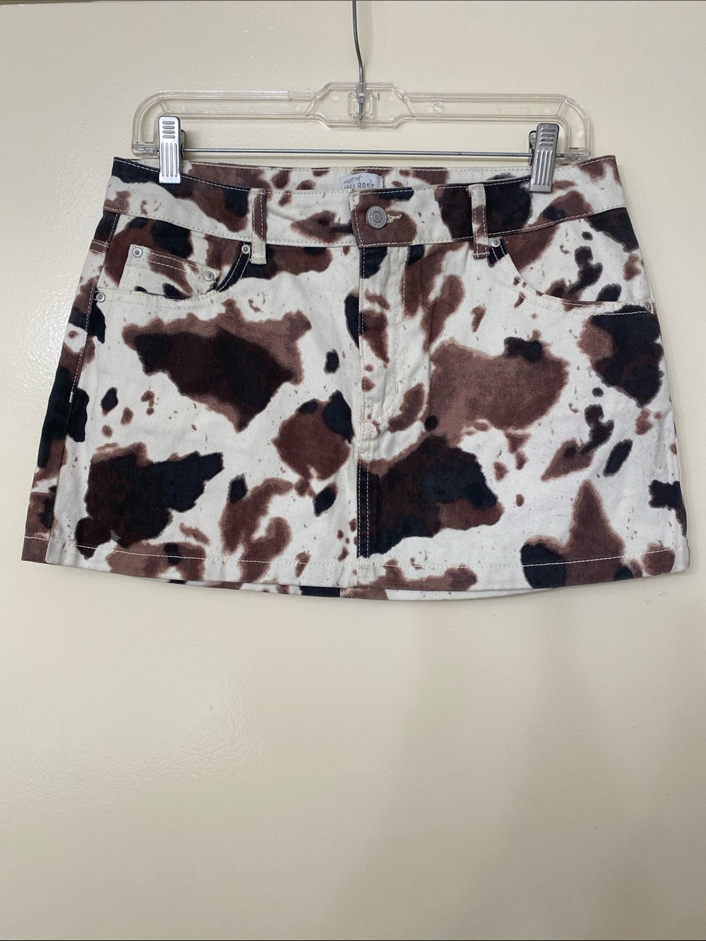 Cow Print Denim Mini Skirt